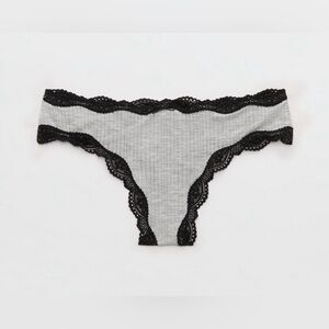Aerie Elegant Lace Trimmed Women's Panties Gray and Black